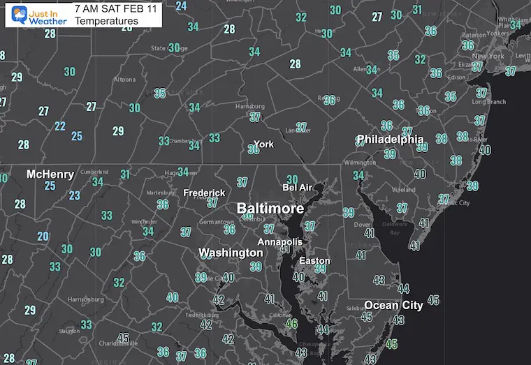 February 11 weather temperatures Saturday morning