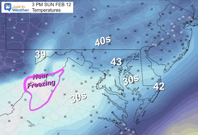 February 12 weather temperatures Super Bowl Sunday afternoon
