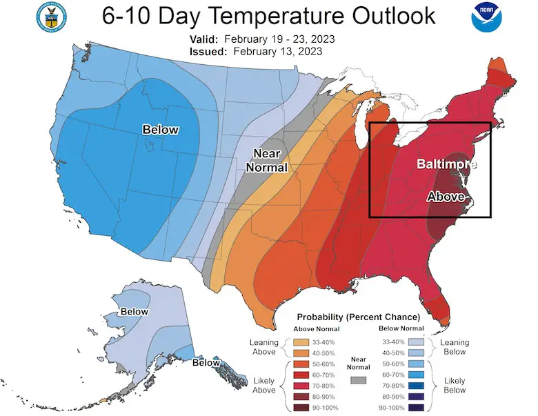 February NOAA Temperature Outlook Days 6 to 10