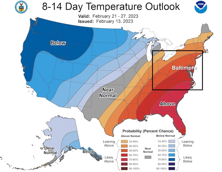 February NOAA Temperature Outlook Days 8 to 14