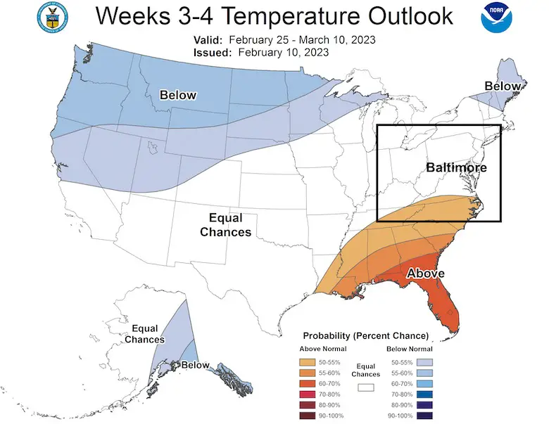 February NOAA Temperature Outlook weeks 3 to 4