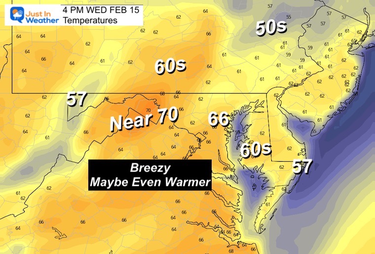 February 14 weather temperatures Wednesday afternoon