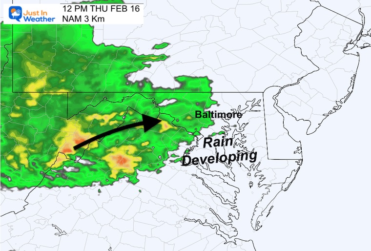 February 16 weather rain radar Thursday noon