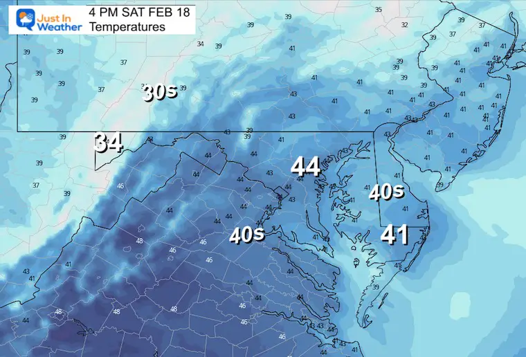 Friday February 17 temperatures Saturday afternoon
