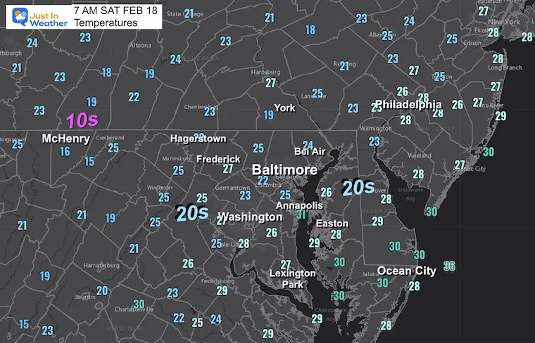 February 18 weather Saturday morning temperatures