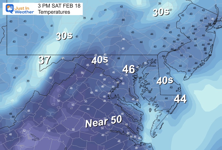 February 18 weather Saturday afternoon temperatures