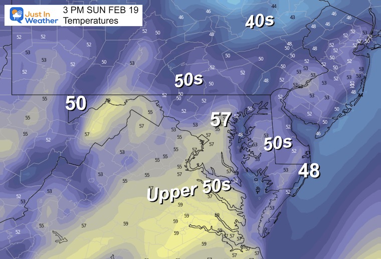 February 18 weather Sunday afternoon temperatures