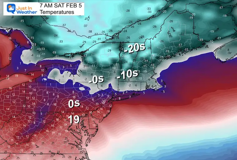 February 2 weather temperatures Saturday morning northeast