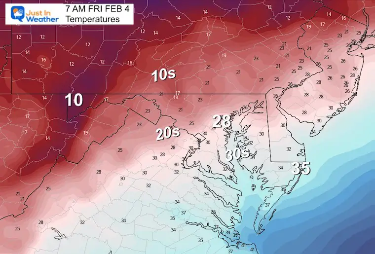 February 2 weather temperatures Friday morning