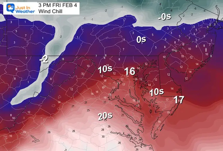February 2 weather temperatures Friday afternoon wind chill
