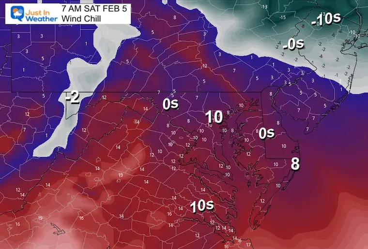 February 2 weather temperatures Saturday morning wind chill
