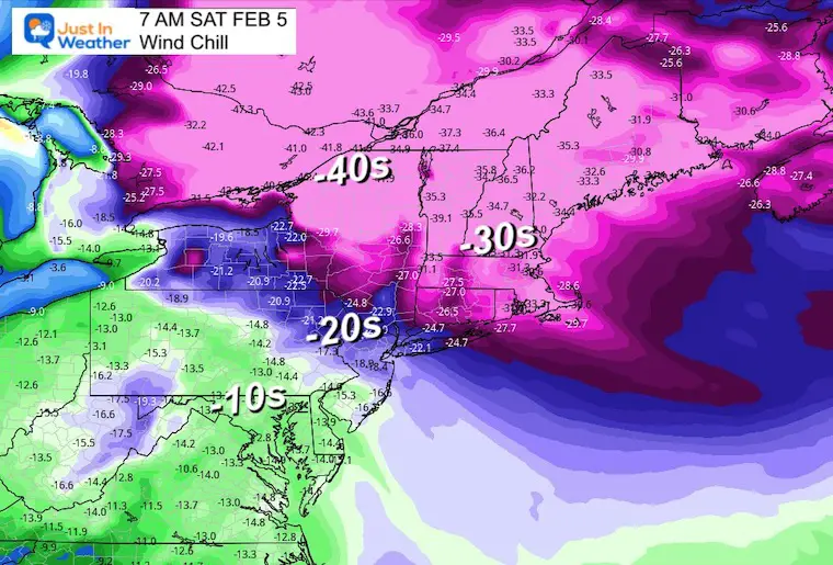 February 2 weather temperatures Saturday morning northeast wind chill