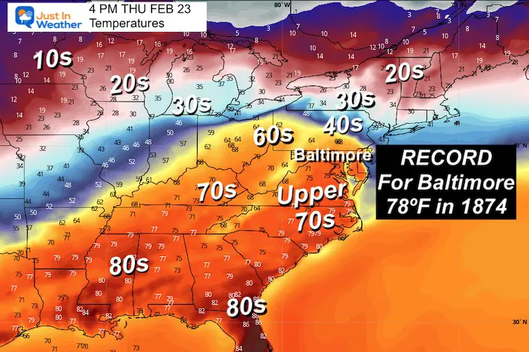 February 21 weather temperatures Thursday record