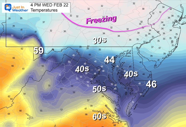 February 21 weather temperatures Wednesday afternoon