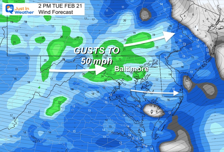 February 21 weather wind forecast afternoon