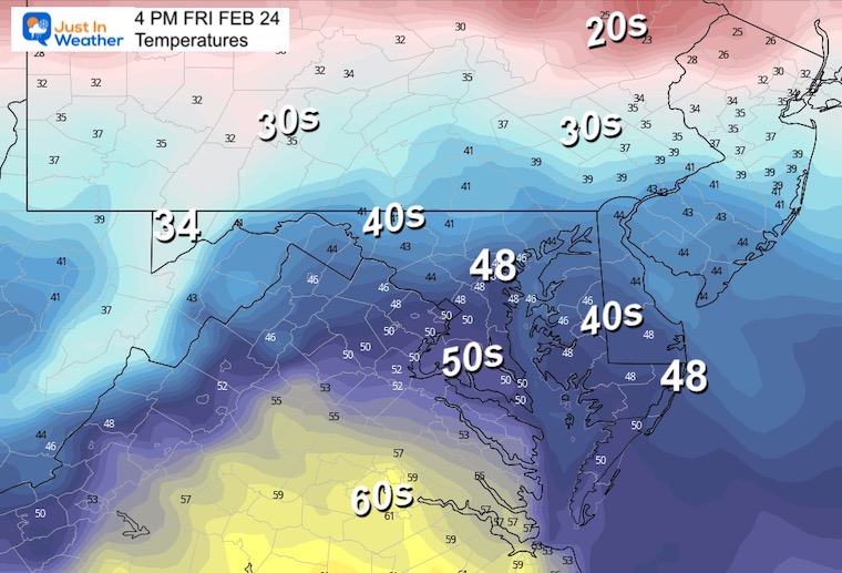 February 23 weather temperatures Friday afternoon