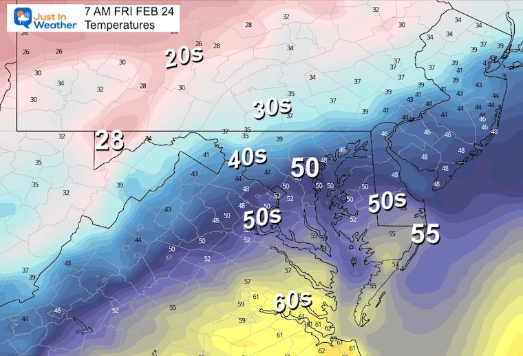 February 23 weather temperatures Friday morning