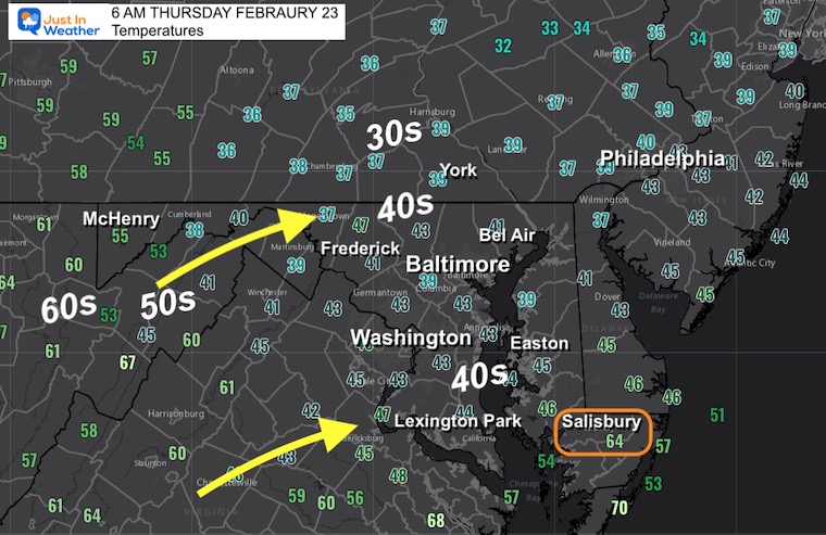 February 23 weather temperatures Thursday morning