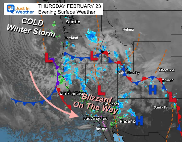 February 23 weather storm California snow