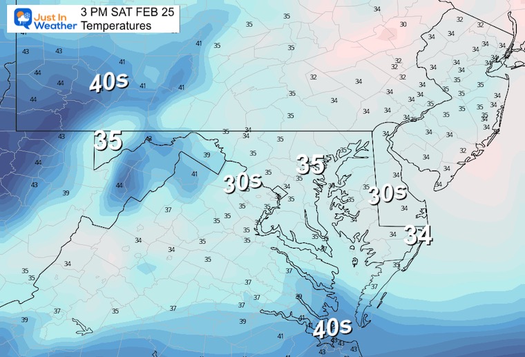 February 24 weather temperatures Saturday afternoon
