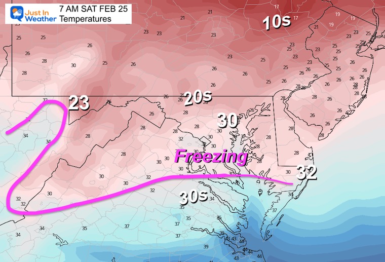 February 24 weather temperatures Saturday morning