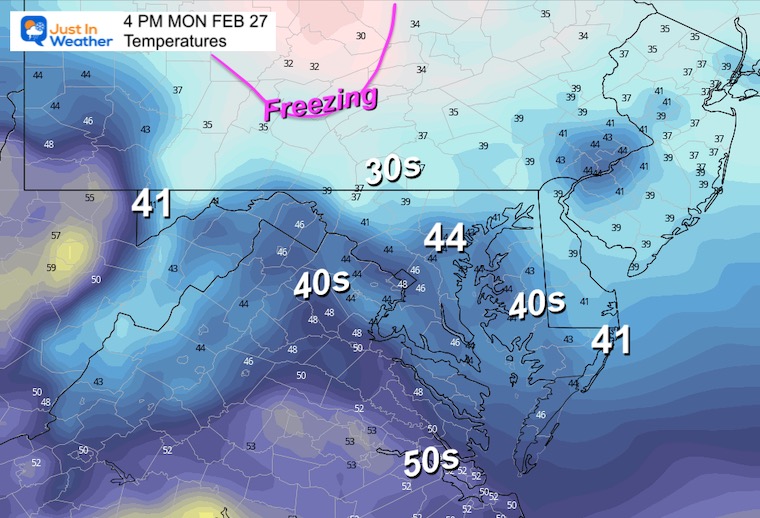 February 26 weather temperatures Monday afternoon