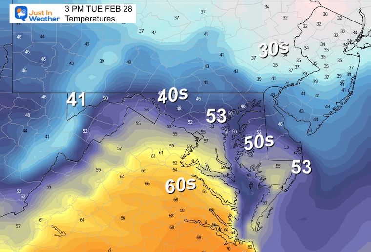 February 28 weather temperatures Tuesday afternoon