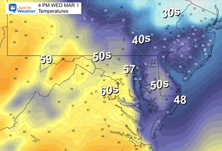 February 28 weather temperatures Wednesday afternoon
