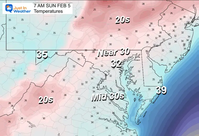 February 4 weather temperatures Sunday morning