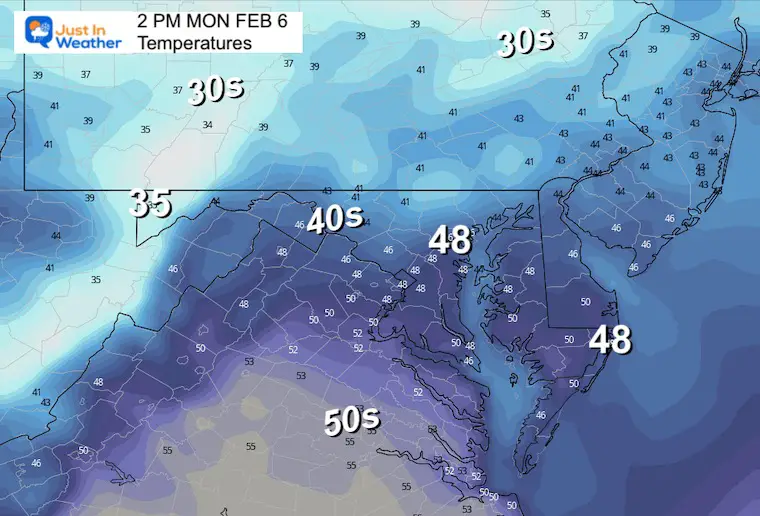 February 5 weather Monday afternoon temperatures