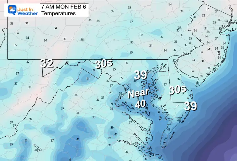 February 5 weather Monday morning temperatures