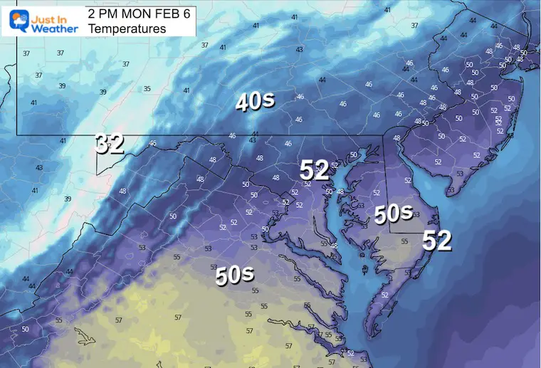 February 6 weather temperatures monday afternoon