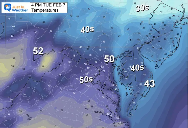 February 6 weather temperatures tuesday afternoon
