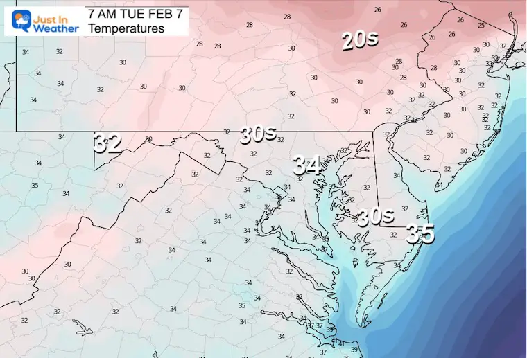 February 6 weather temperatures tuesday morning