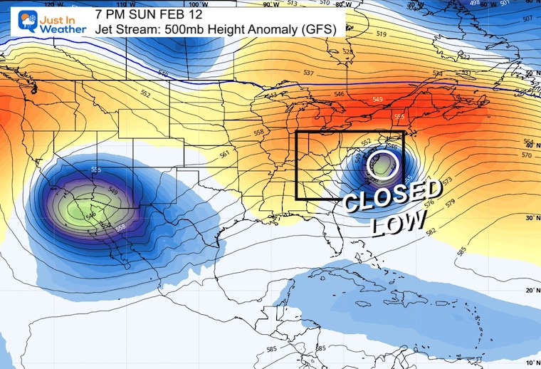 February 7 weather jet stream closed low weekend