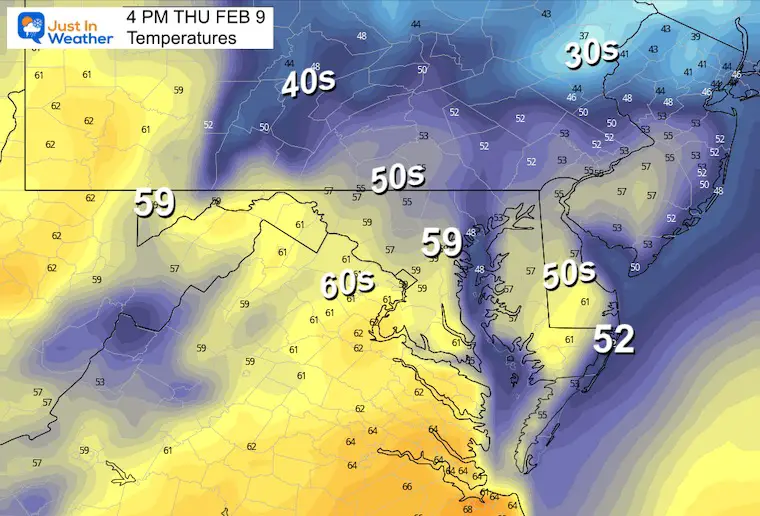 February 8 weather temperatures thursday afternoon