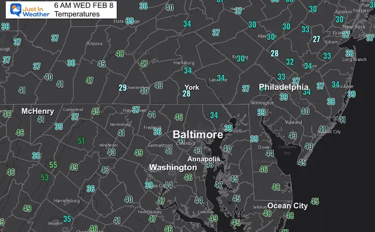 February 8 weather Wednesday Morning Temperatures