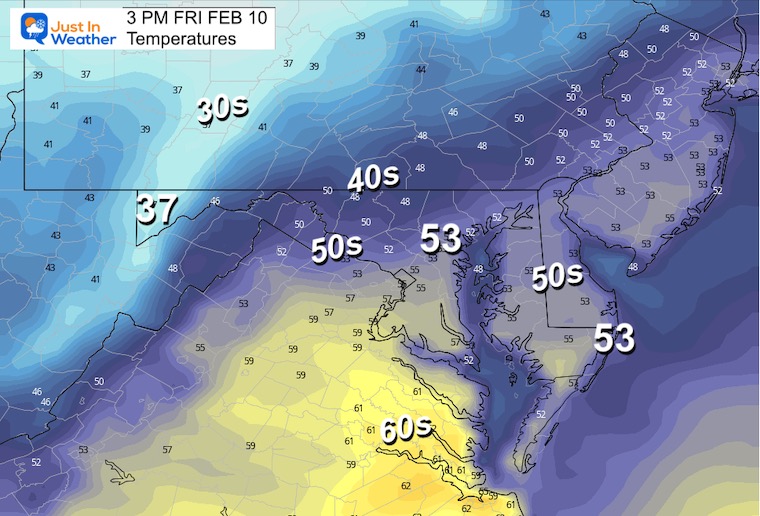 February 9 weather temperatures friday afternoon