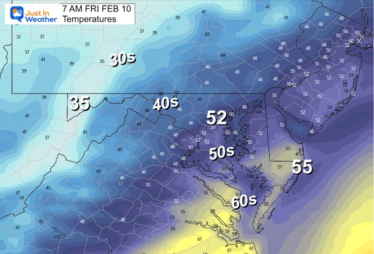 February 9 weather temperatures friday morning