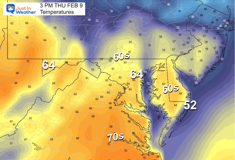 February 9 weather temperatures thursday afternoon