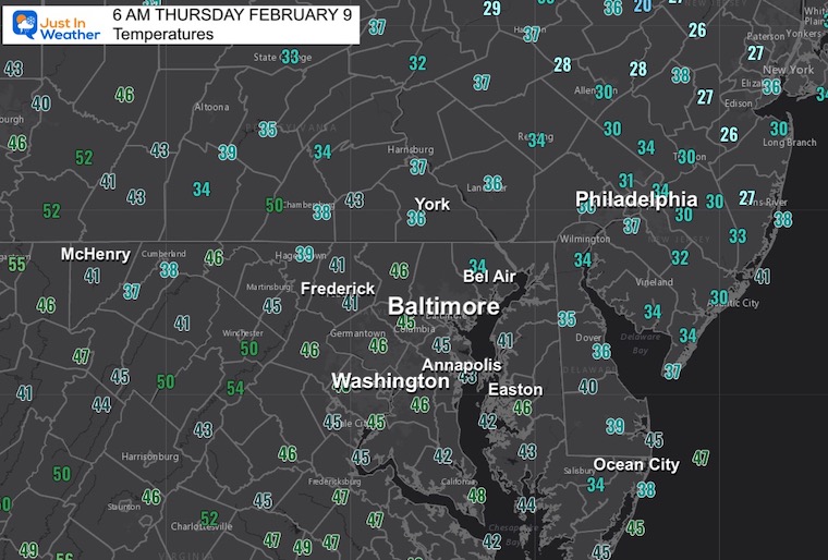 February 9 weather temperatures thursday morning