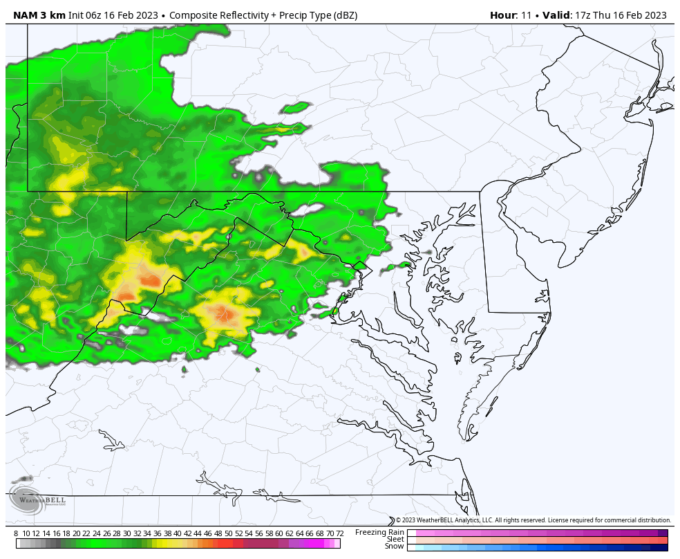 February 16 weather rain radar Thursday