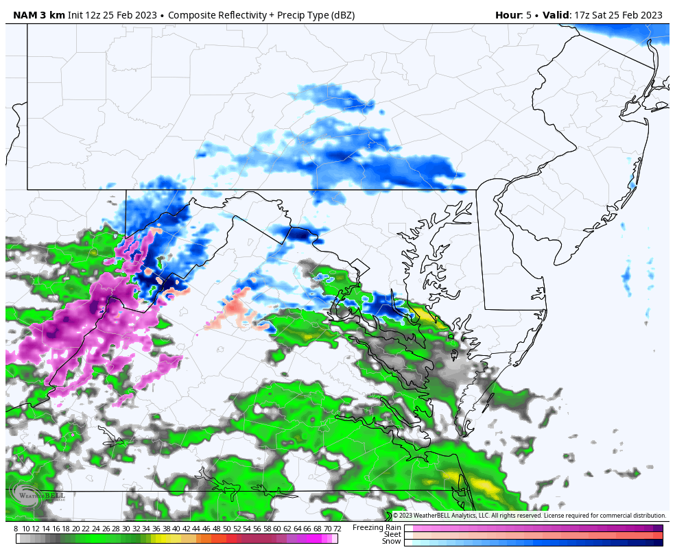 February 25 weather snow radar simulation afternoon