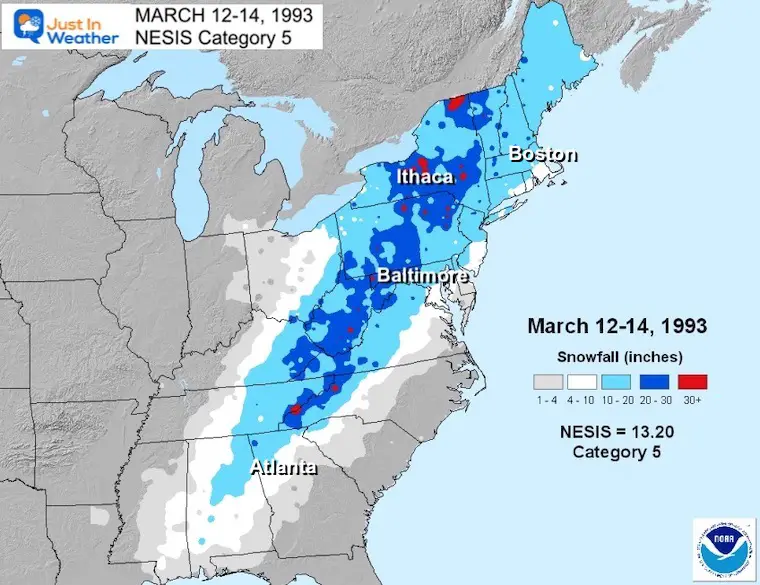 March Snow Map NESIS 1993