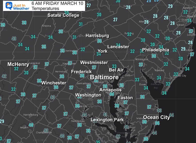 March 10 weather temperatures Friday morning