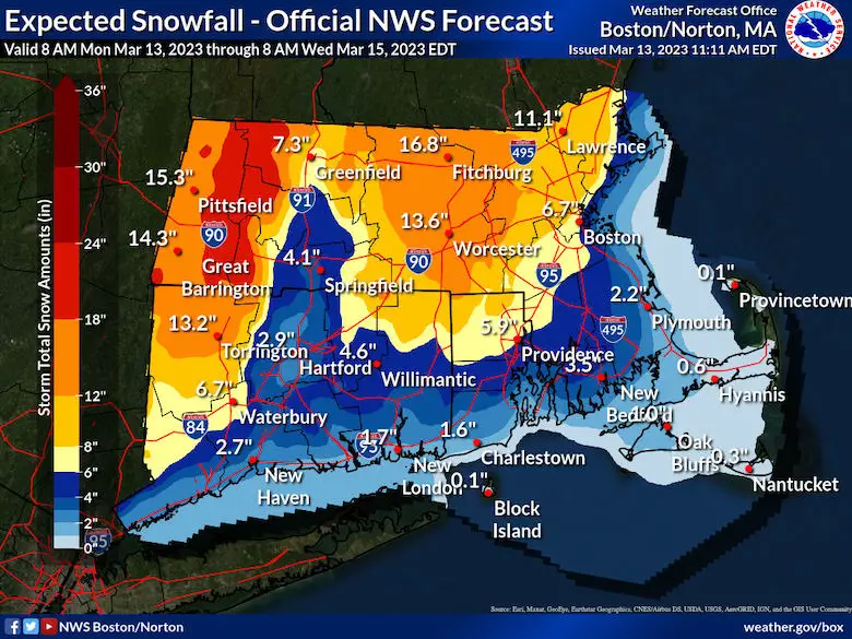 March 13 snow forecast National Weather Service Massachusetts 