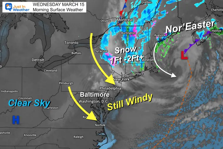 March 15 weather noreaster Wednesday morning