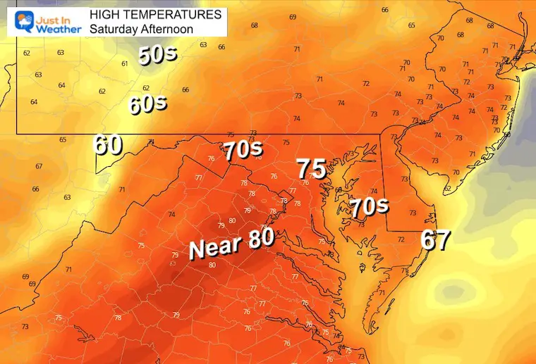 March 31 weather temperatures Saturday afternoon