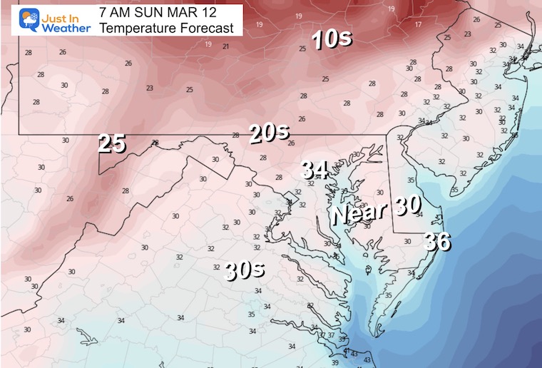 march 11 weather temperatures Sunday morning
