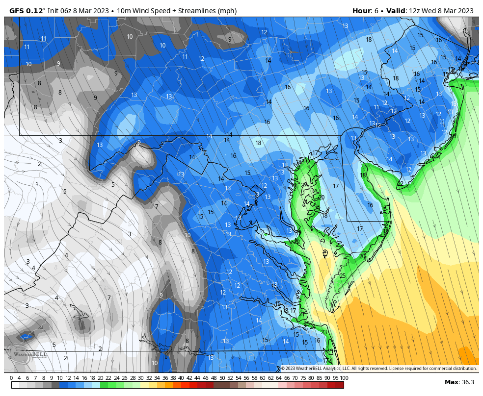 March 8 weather wind forecast Wednesday